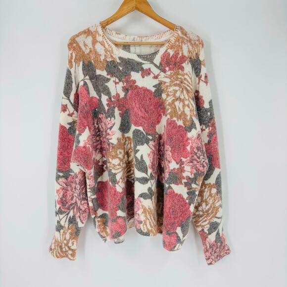 Joie Floral Sweater Size 3XL XXXL Multicolor Womens Soft Cozy Boxy Pullover - Picture 2 of 8